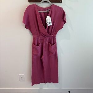 Zara Girls Pink Cotton Gauze Wide Leg Jumpsuit Size 11-12Y NWT